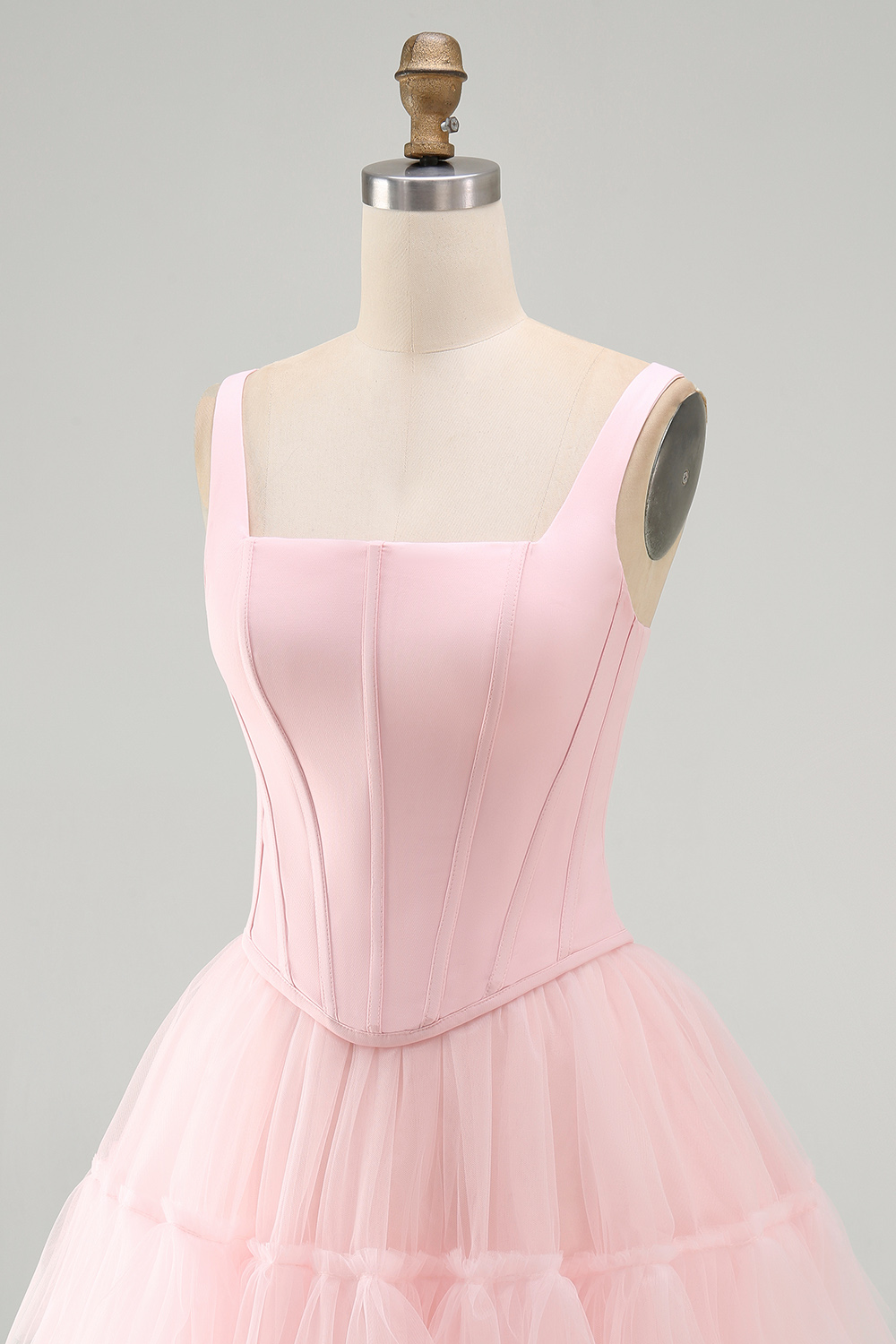 Pink A Line Thick Straps Short Corset Homecoming Dress with Ruffles