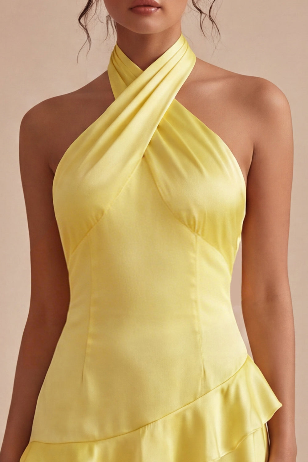 A Line Short Daffodil Backless Halter Homecoming Dress with Ruffles