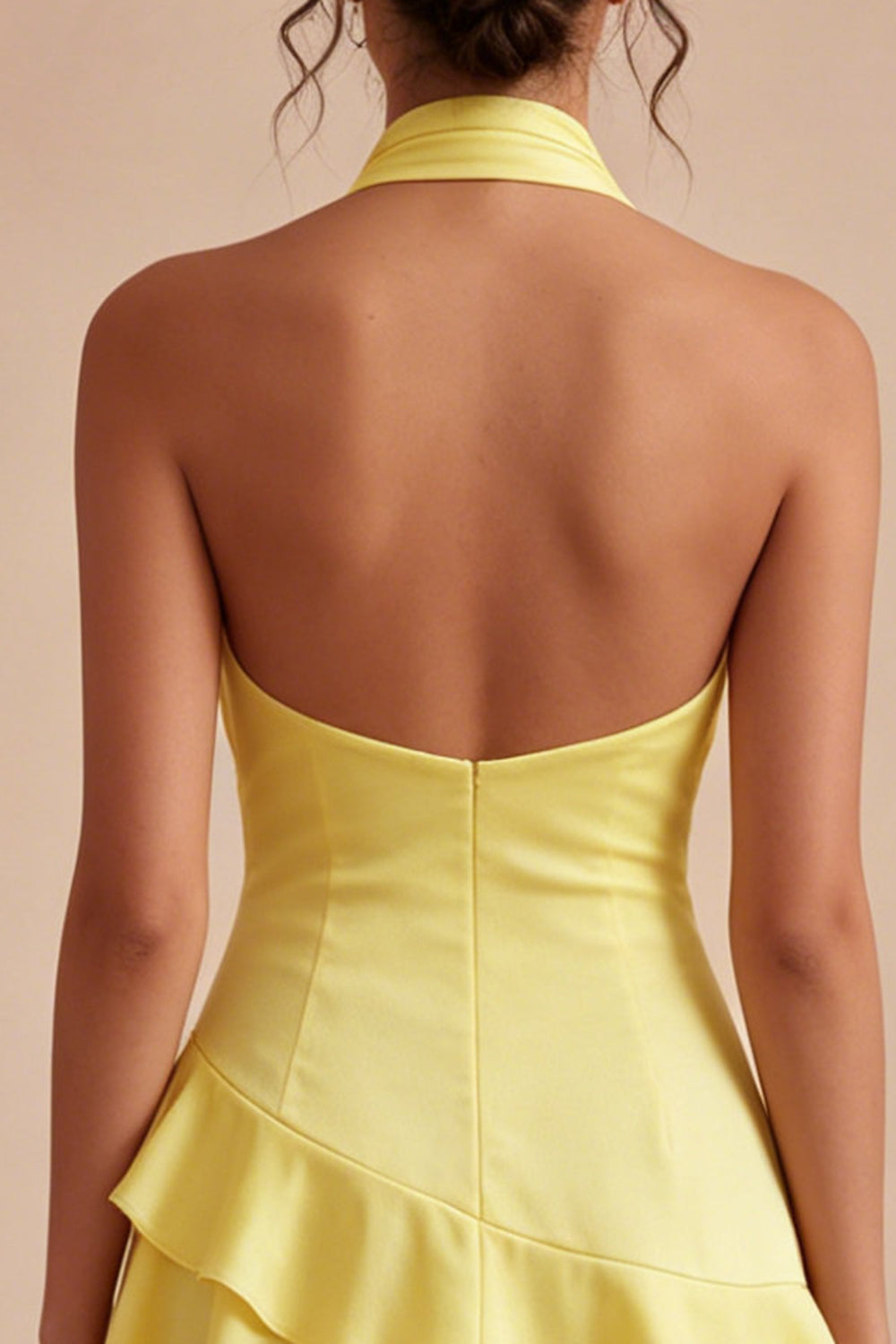 A Line Short Daffodil Backless Halter Homecoming Dress with Ruffles