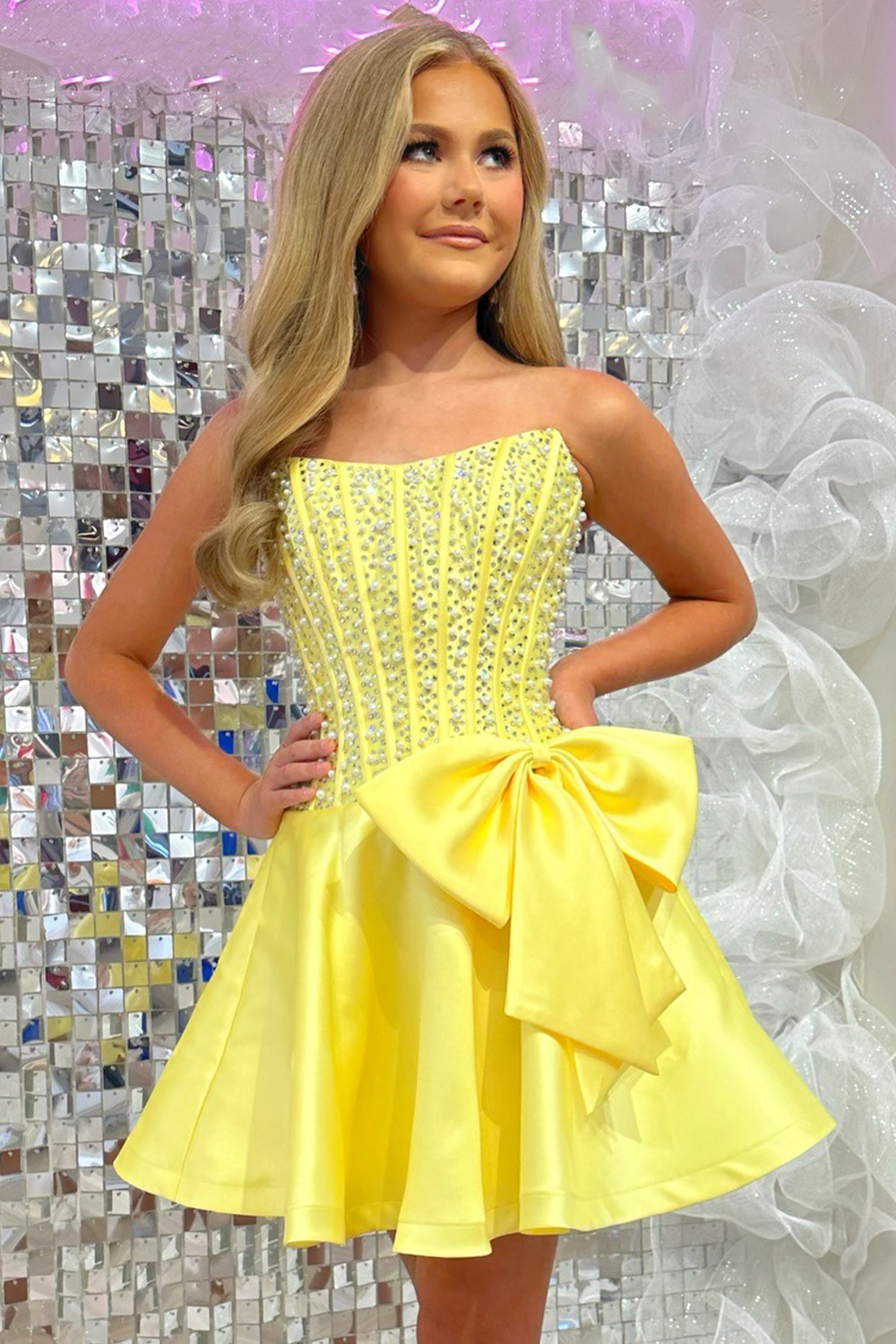 Mint Sparkly Corset A Line Strapless Short Homecoming Dress with Pearls