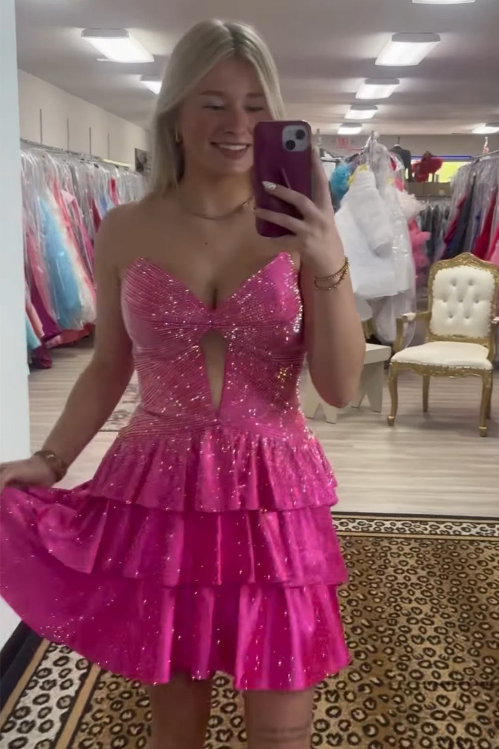 Sparkly Orange A Line Beaded Strapless Short Homecoming Dress with Keyhole