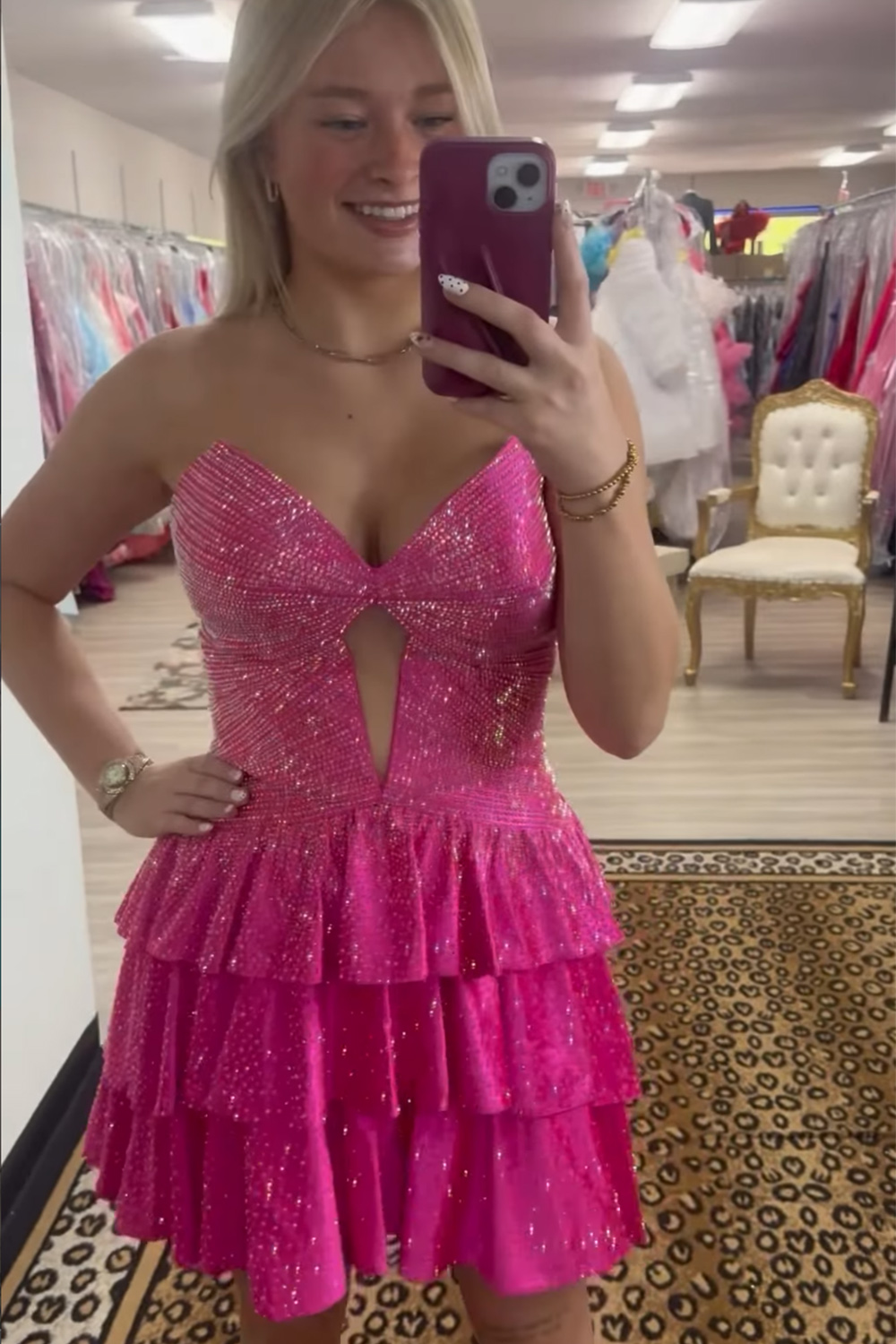 Sparkly Orange A Line Beaded Strapless Short Homecoming Dress with Keyhole