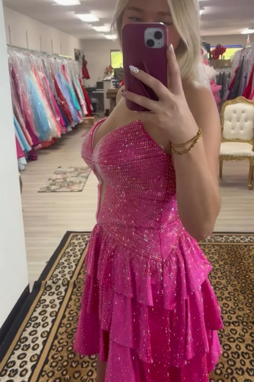 Sparkly Orange A Line Beaded Strapless Short Homecoming Dress with Keyhole