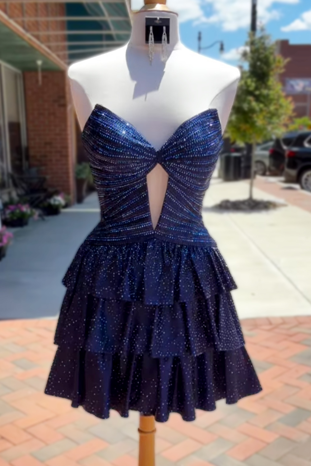 Sparkly Orange A Line Beaded Strapless Short Homecoming Dress with Keyhole