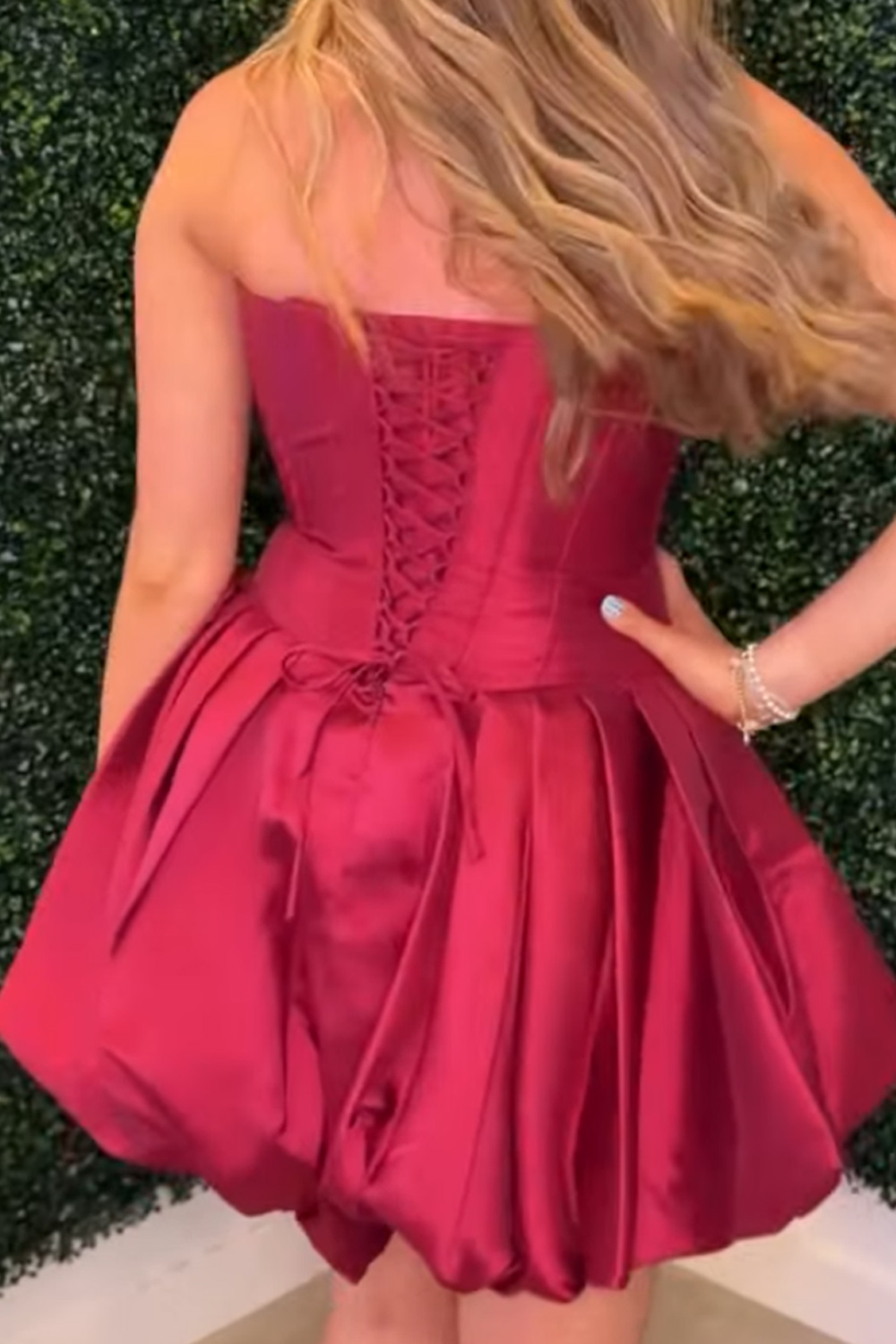 Sparkly Pink A Line Beaded Short Corset Strapless Homecoming Dress with 3D Flower