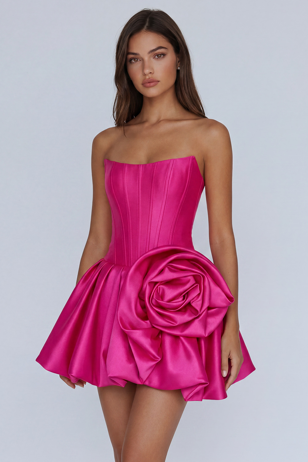 Blue Corset A Line Short Strapless Homecoming Dress with 3D Flower