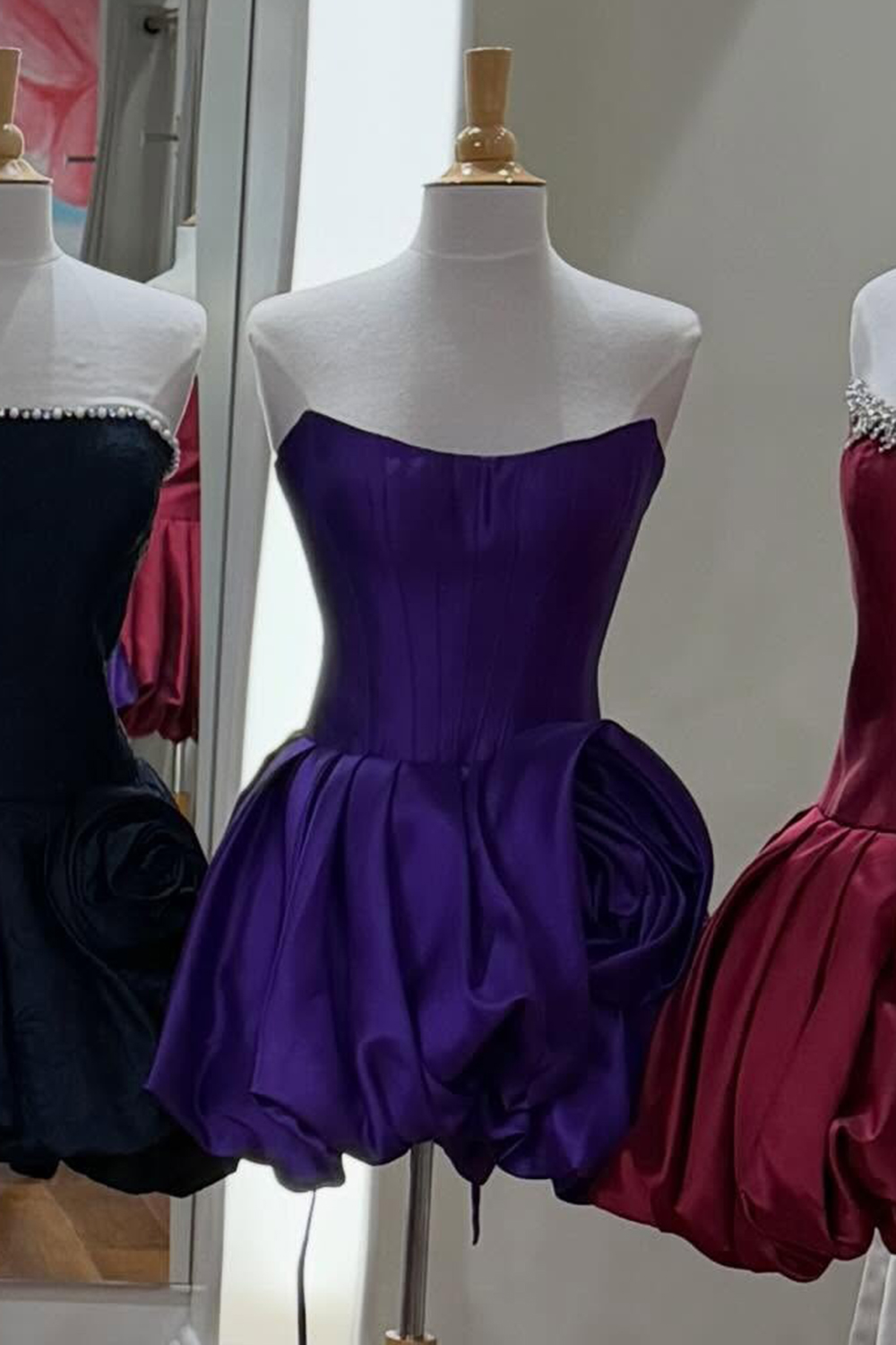 Blue Corset A Line Short Strapless Homecoming Dress with 3D Flower
