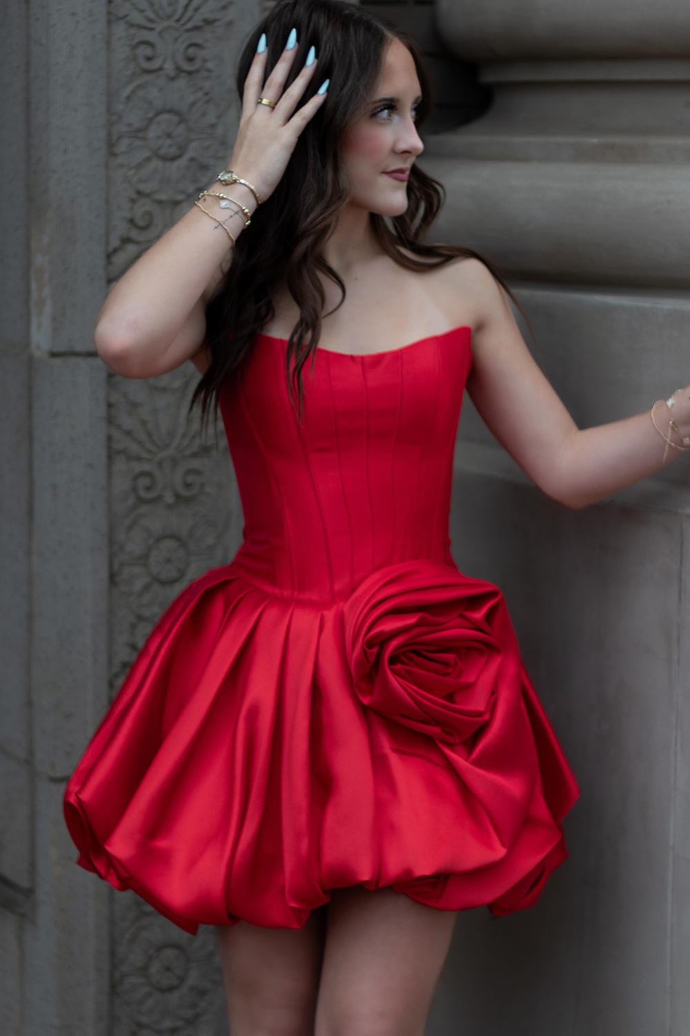 Blue Corset A Line Short Strapless Homecoming Dress with 3D Flower