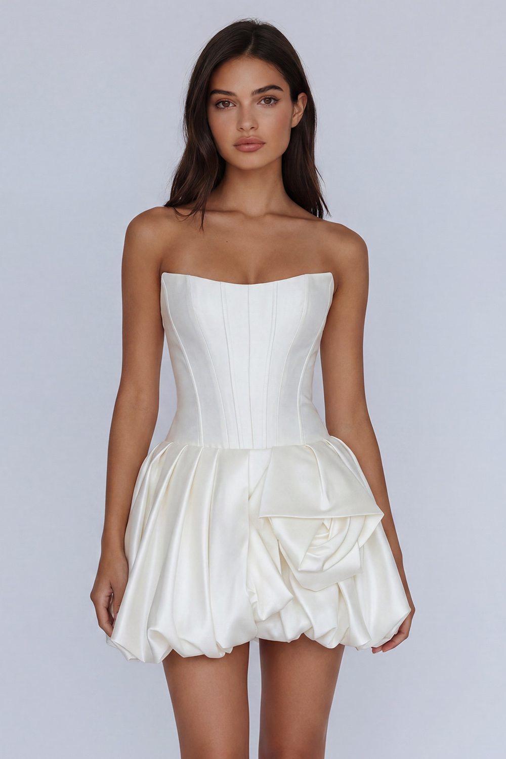 Blue Corset A Line Short Strapless Homecoming Dress with 3D Flower