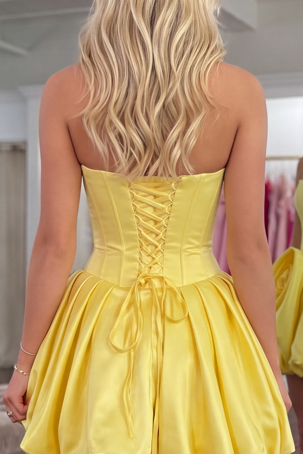 Blue Corset A Line Short Strapless Homecoming Dress with 3D Flower