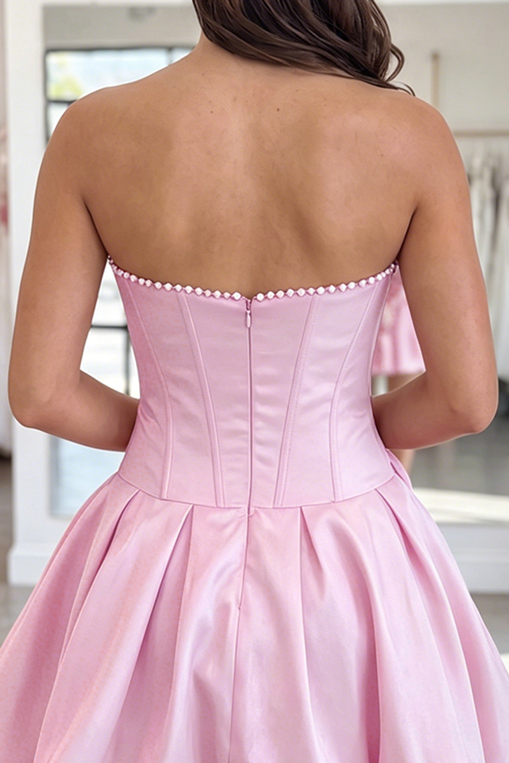 Fuchsia A Line Strapless Short Corset Homecoming Dress with Pearls