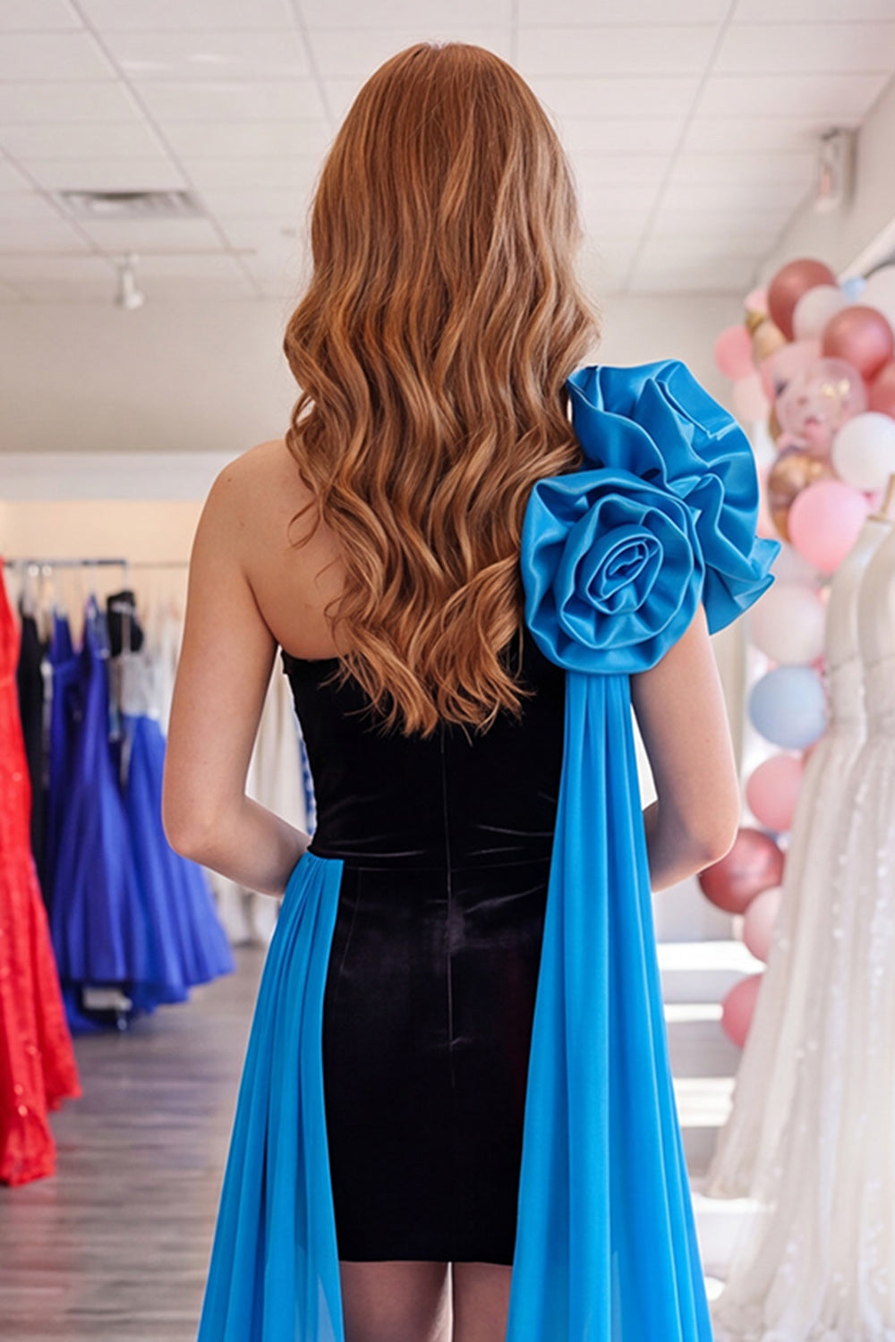 Black and Blue Tight Strapless Short Homecoming Dress with Cape