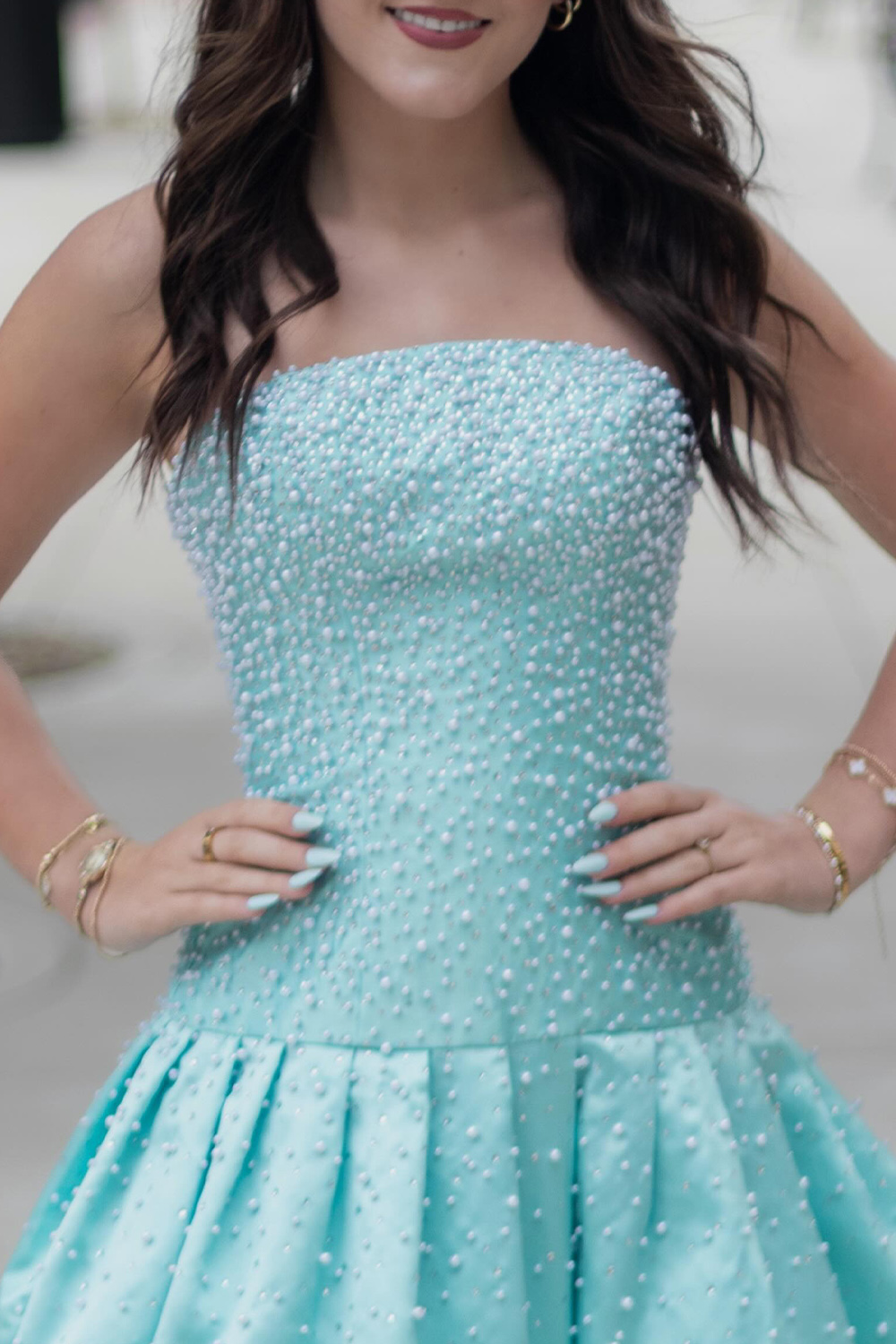 A Line Mint Strapless Short Homecoming Dress with Pearls