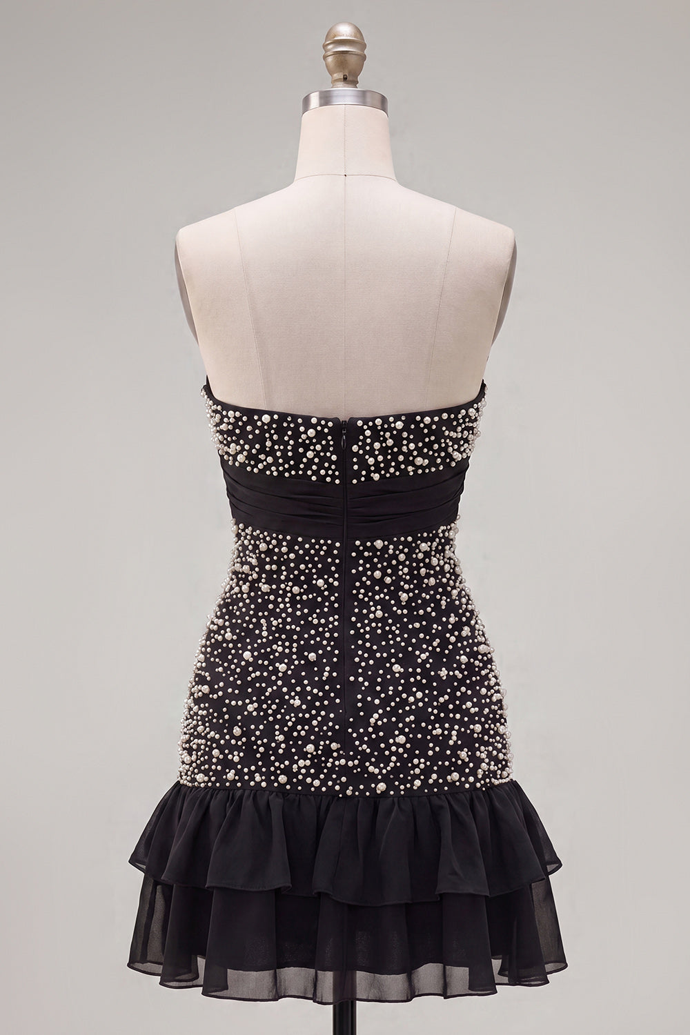 Sparkly Black Ruffled Beaded Tight Short Homecoming Dress with Bow