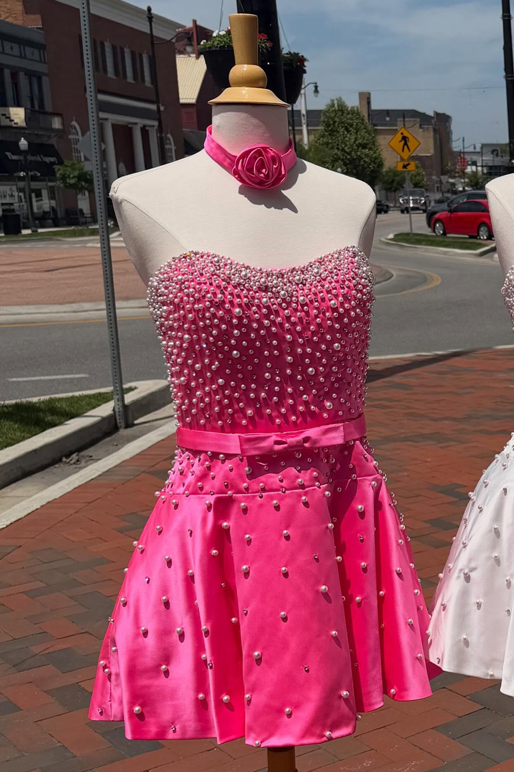 Fuchsia A Line Strapless Short Homecoming Dress with Pearls