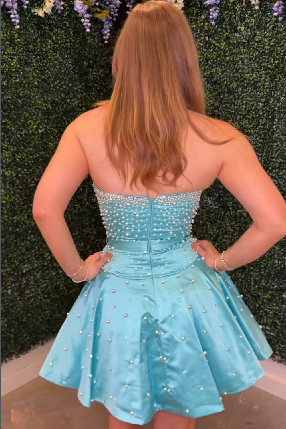 Fuchsia A Line Strapless Short Homecoming Dress with Pearls