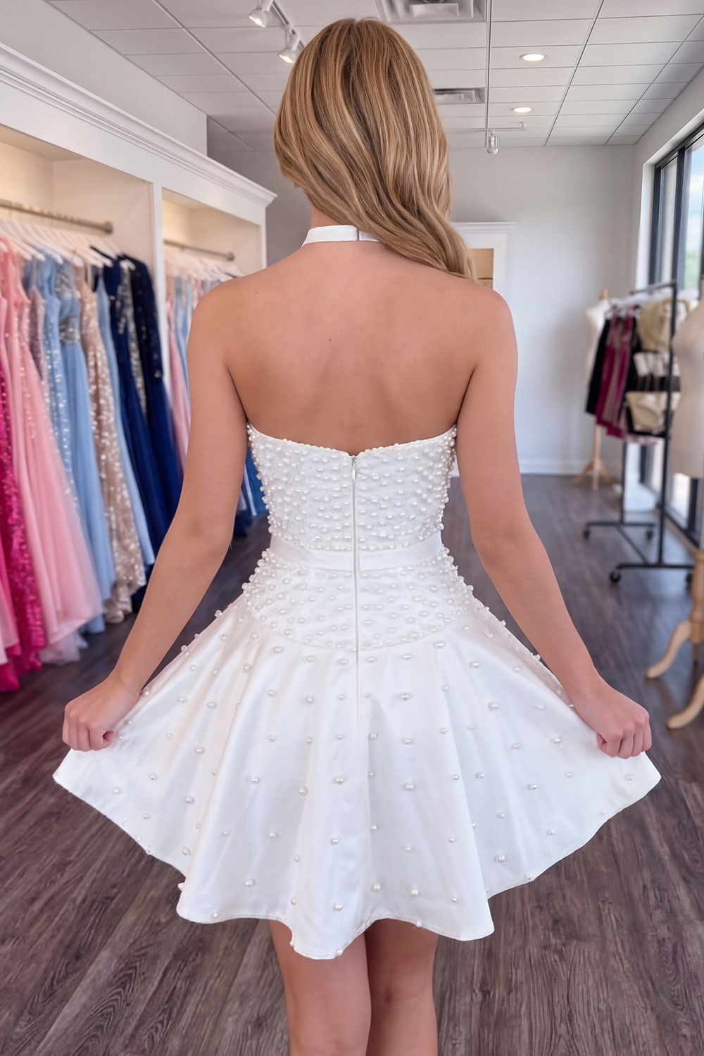 Fuchsia A Line Strapless Short Homecoming Dress with Pearls