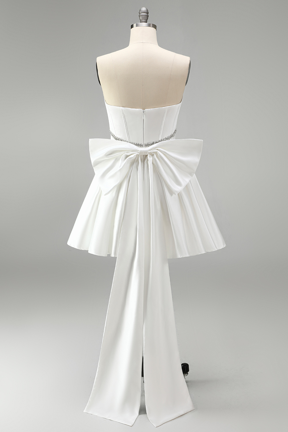 White Strapless A Line Corset Short Beaded Homecoming Dress with Bow