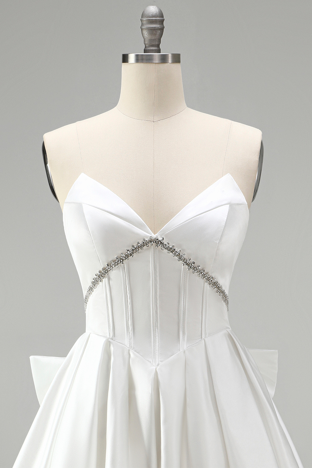 White Strapless A Line Corset Short Beaded Homecoming Dress with Bow
