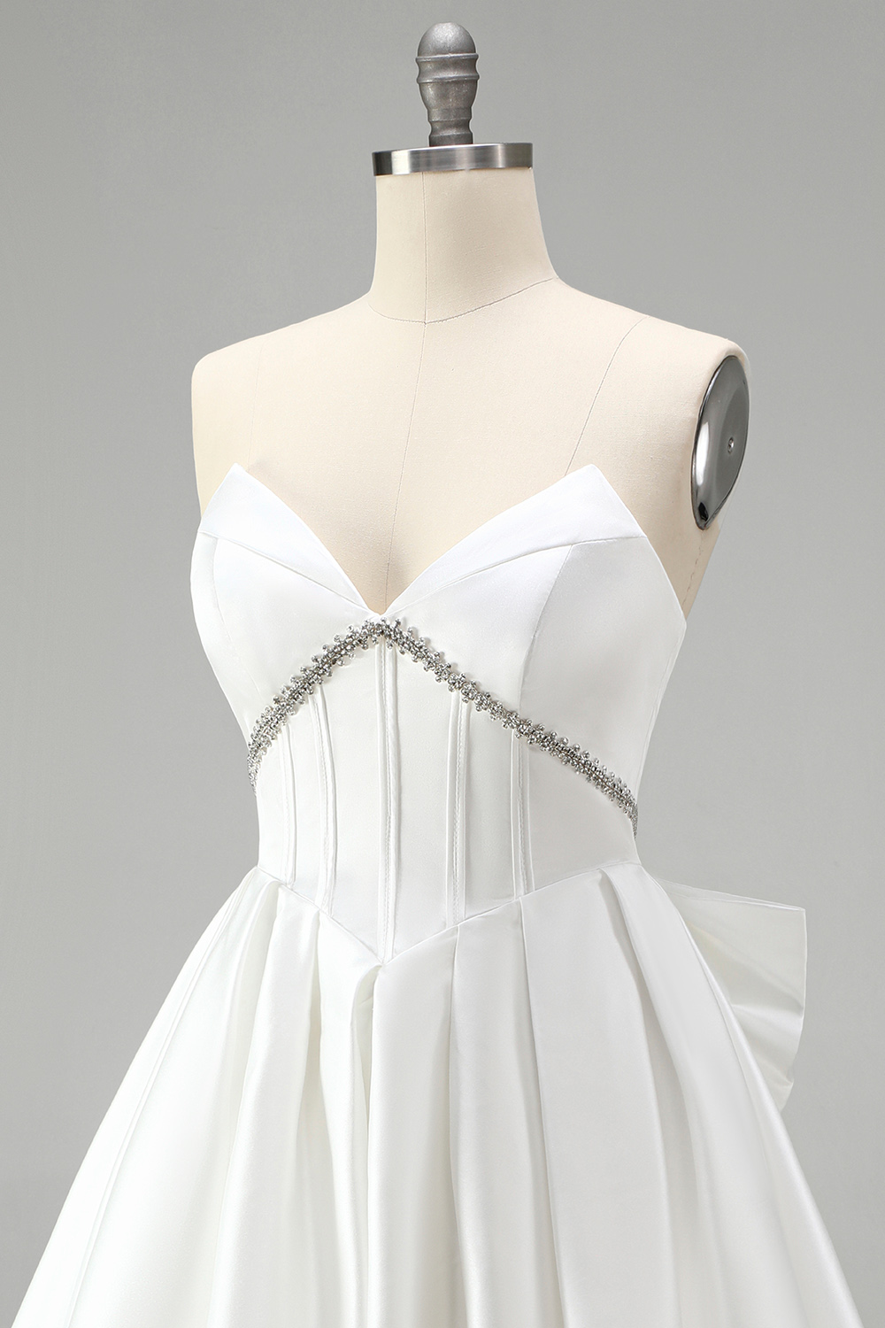 White Strapless A Line Corset Short Beaded Homecoming Dress with Bow