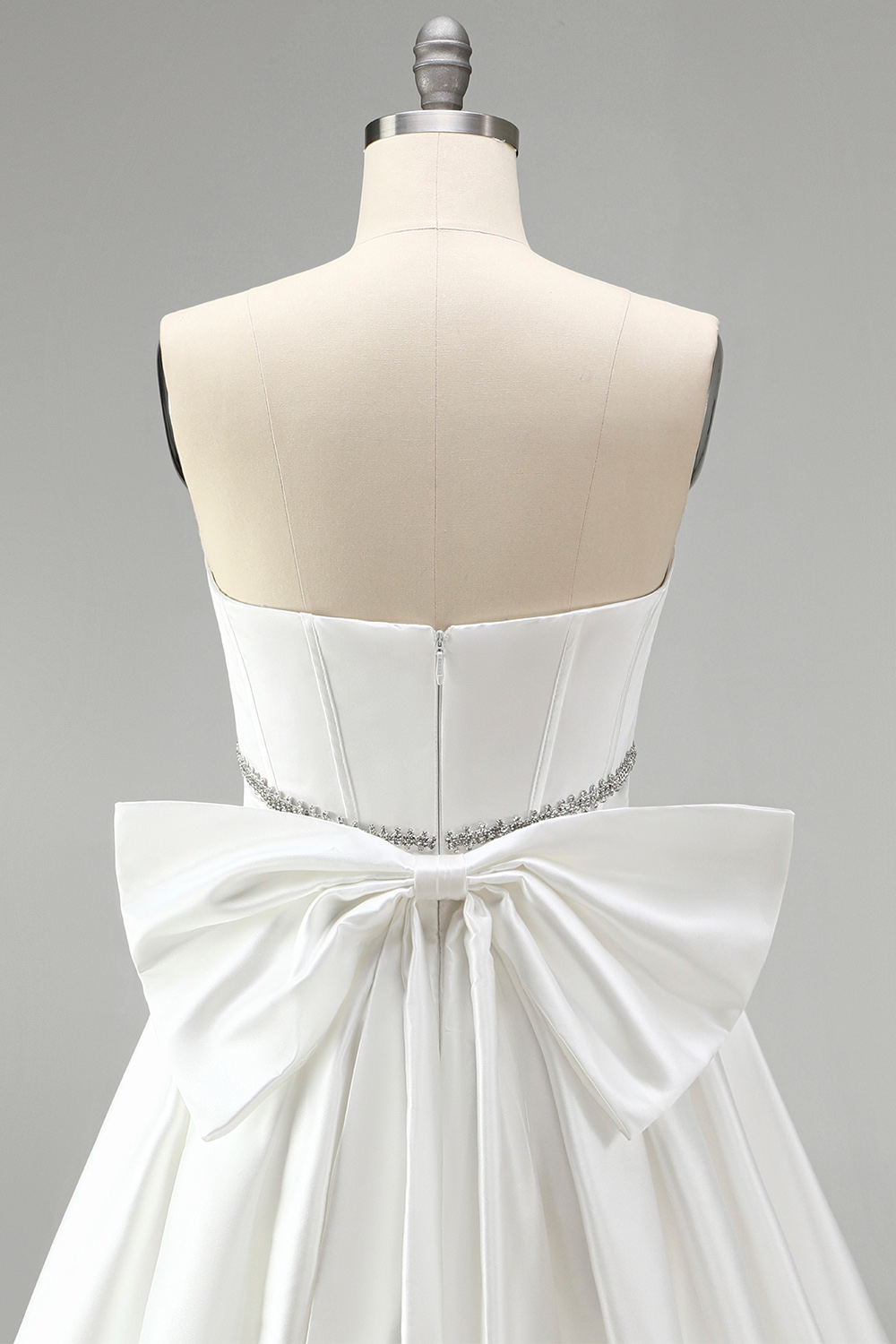 White Strapless A Line Corset Short Beaded Homecoming Dress with Bow