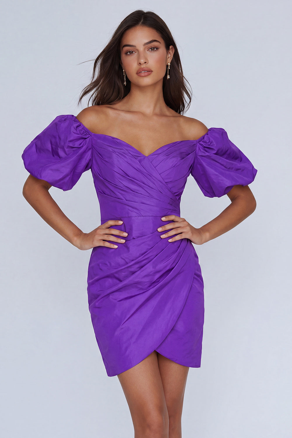 Purple Off the Shoulder Tight Short Ruched Homecoming Dress