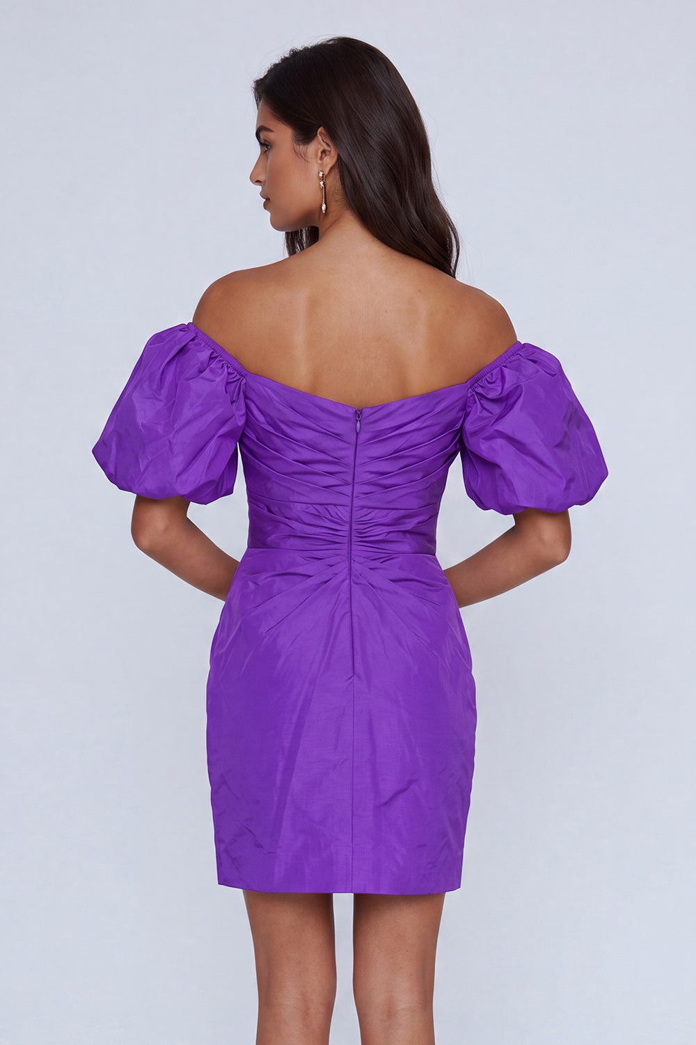 Purple Off the Shoulder Tight Short Ruched Homecoming Dress