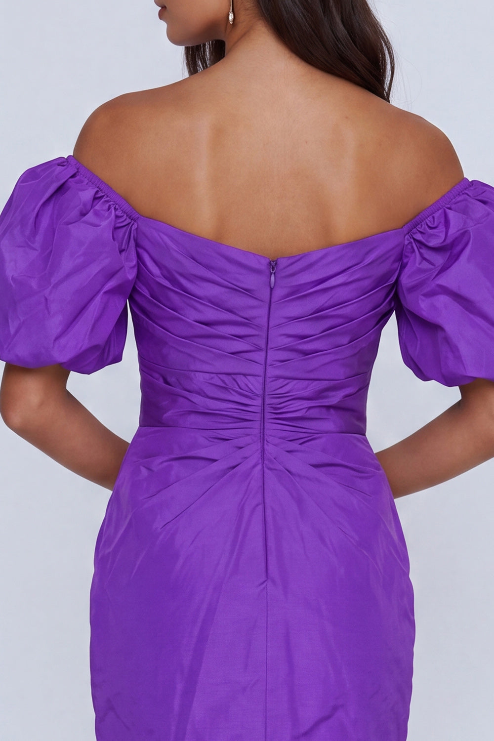 Purple Off the Shoulder Tight Short Ruched Homecoming Dress