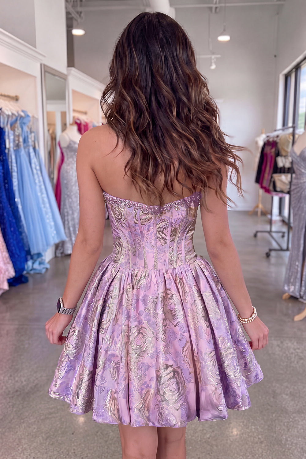 Floral Sparkly Yellow Beaded Corset Short Homecoming Dress