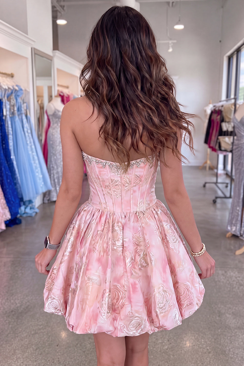 Floral Sparkly Yellow Beaded Corset Short Homecoming Dress