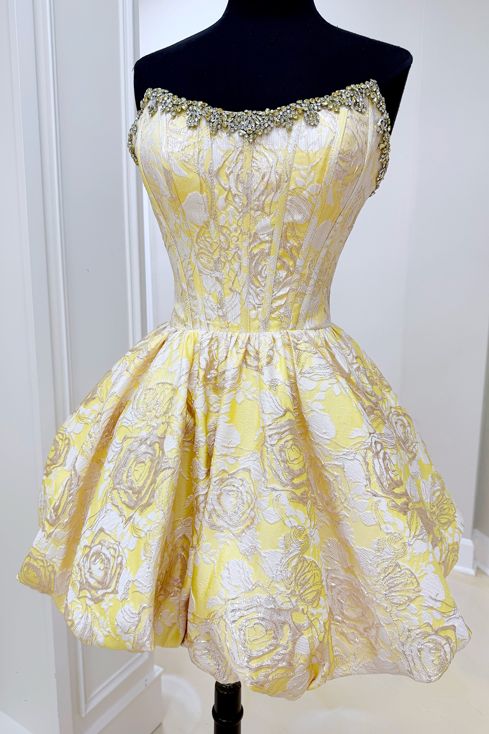 Floral Sparkly Yellow Beaded Corset Short Homecoming Dress