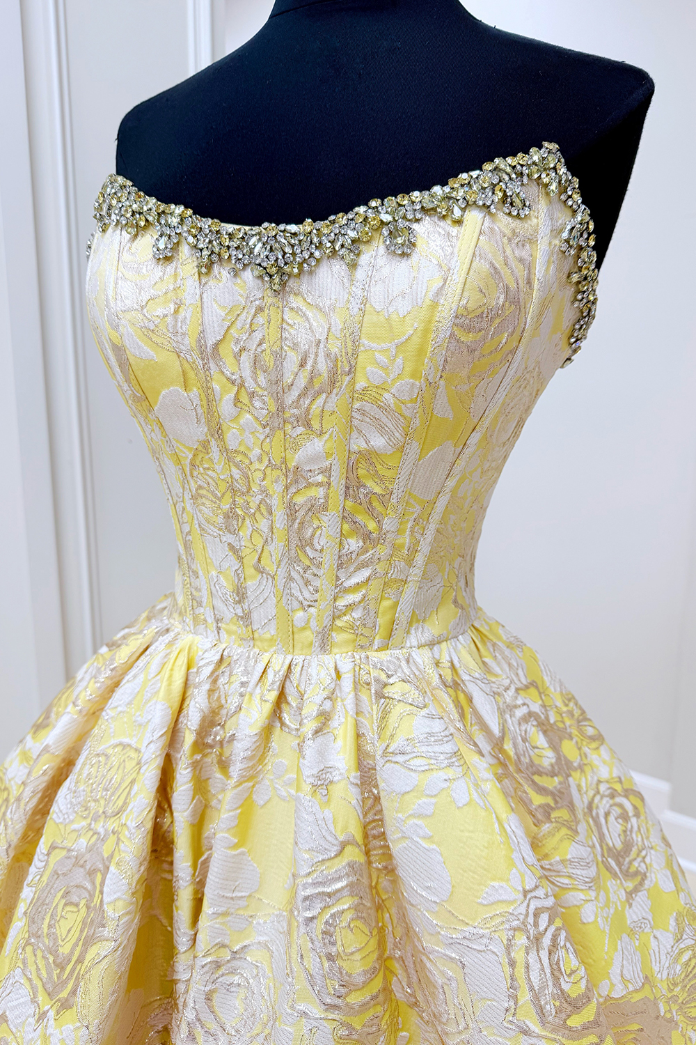 Floral Sparkly Yellow Beaded Corset Short Homecoming Dress