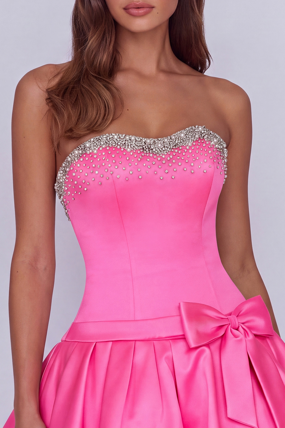 Sparkly Hot Pink Beaded Sweetheart Short Homecoming Dress with Bows