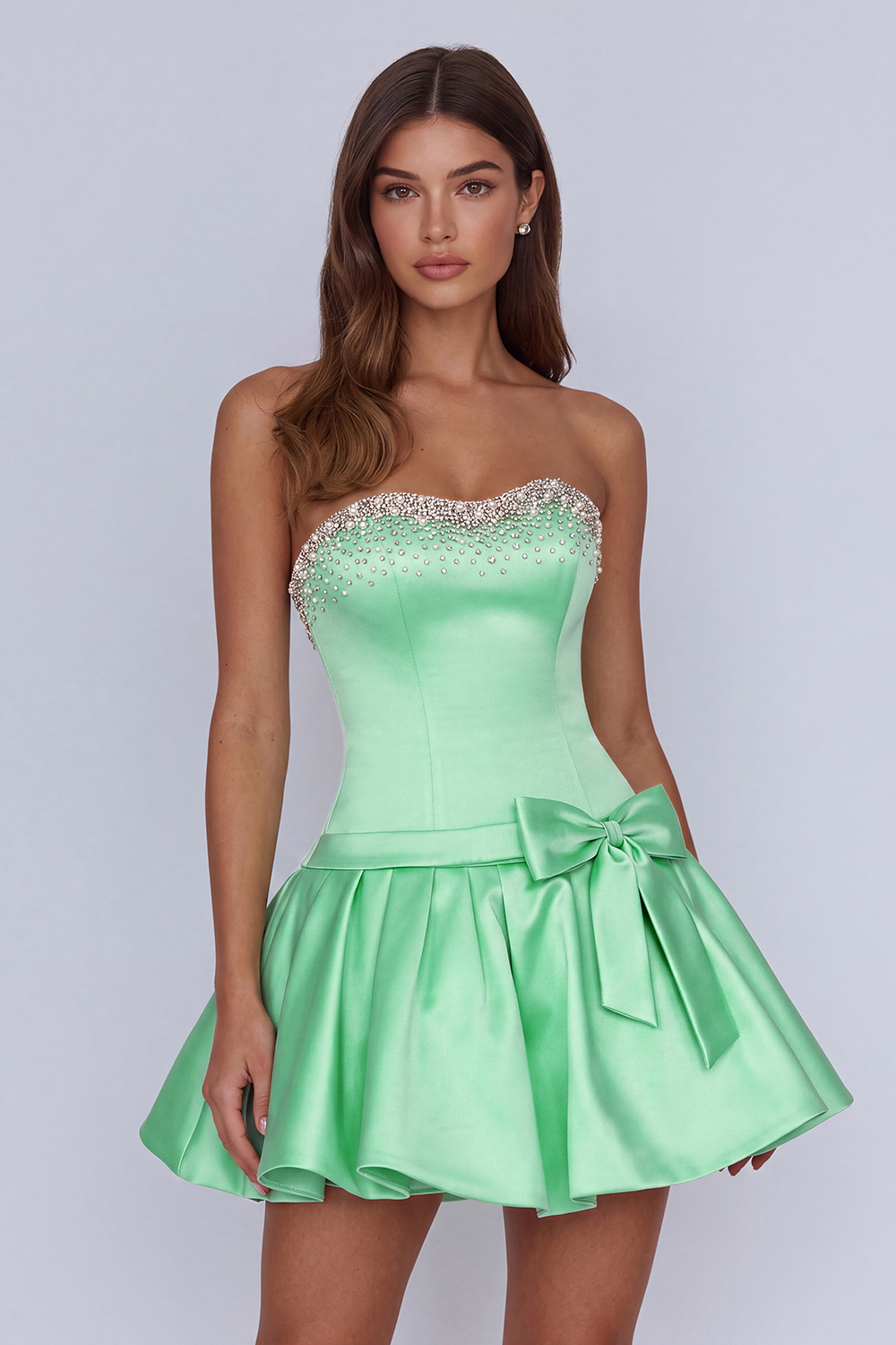 Sparkly Hot Pink Beaded Sweetheart Short Homecoming Dress with Bows