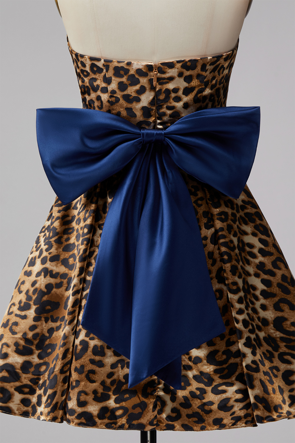 Brown Leopard Print Strapless A Line Ruched Short Homecoming Dress with Bow