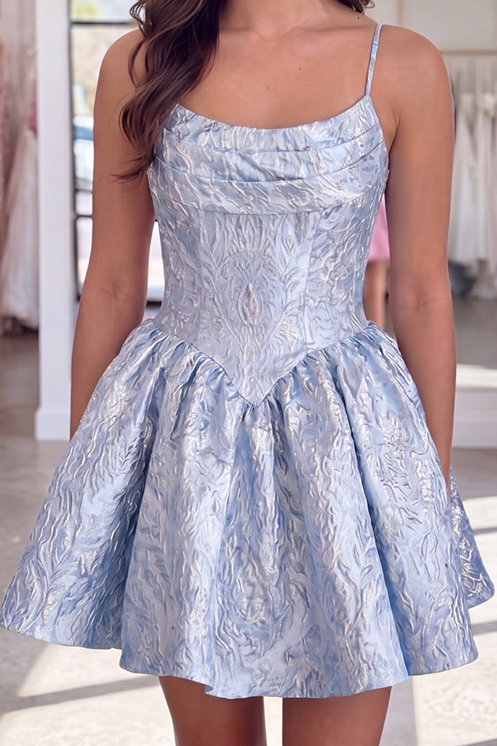Blush Floral Corset A Line Short Homecoming Dress with Bow