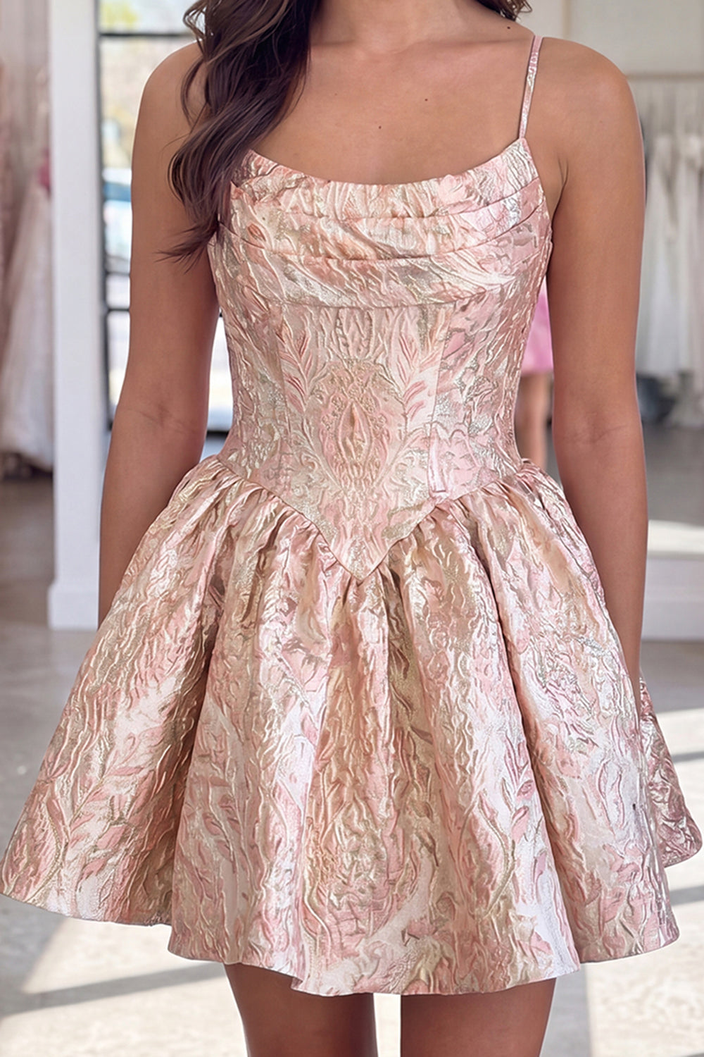 Blush Floral Corset A Line Short Homecoming Dress with Bow