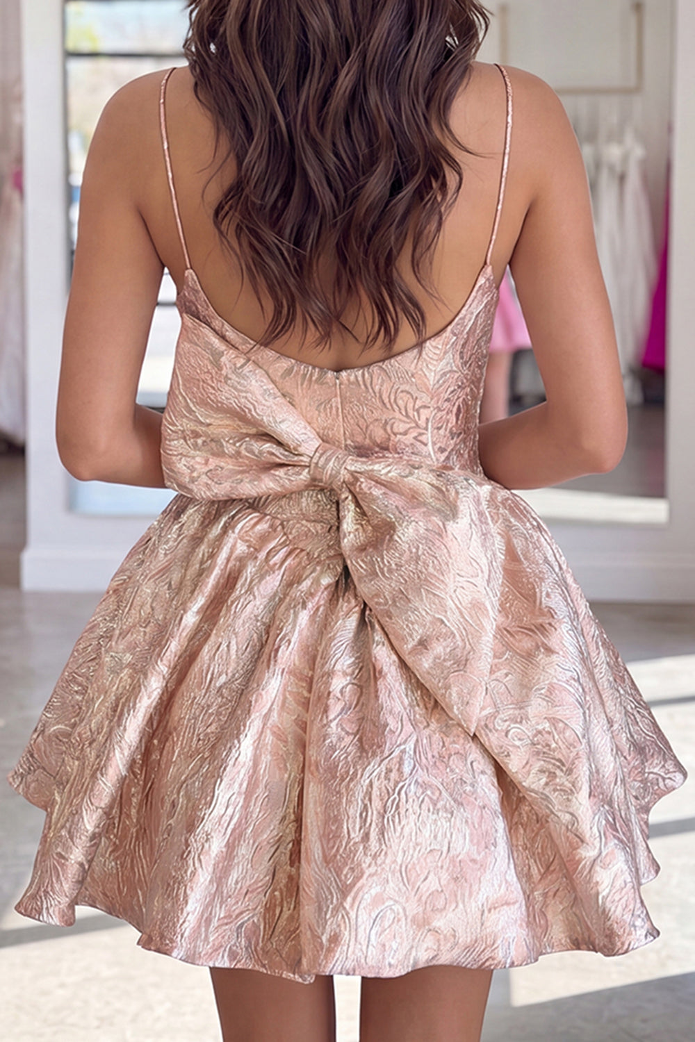 Blush Floral Corset A Line Short Homecoming Dress with Bow