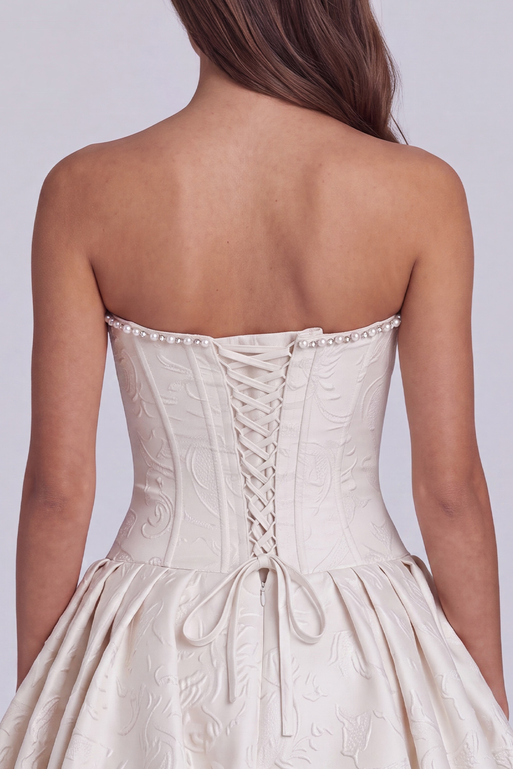Grey Blue Strapless Beaded A Line Short Corset Homecoming Dress with 3D Flower