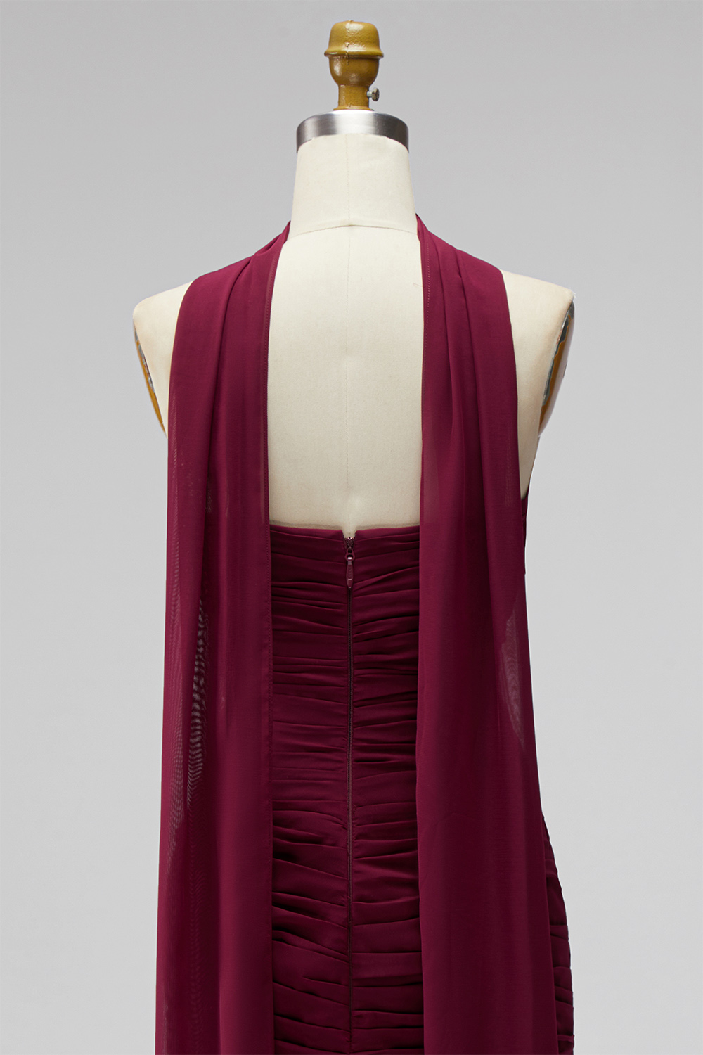 Burgundy Strapless Neck Scarf Pleated Tight Short Homecoming Dress