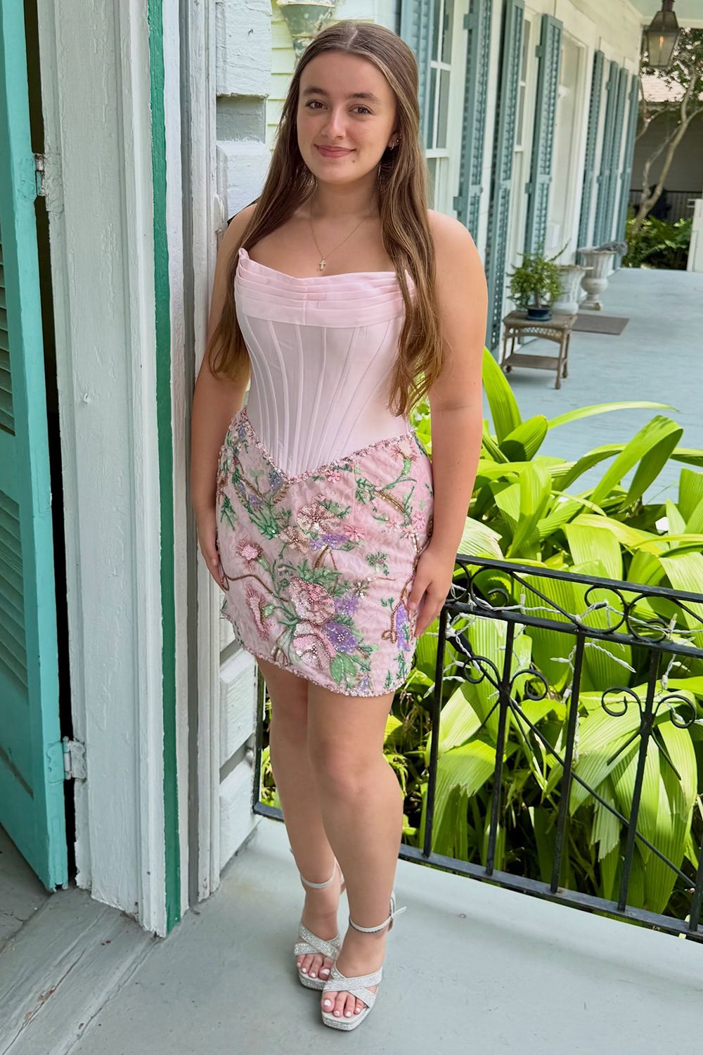 Light Pink Corset Floral Strapless Ruched Tight Short Homecoming Dress