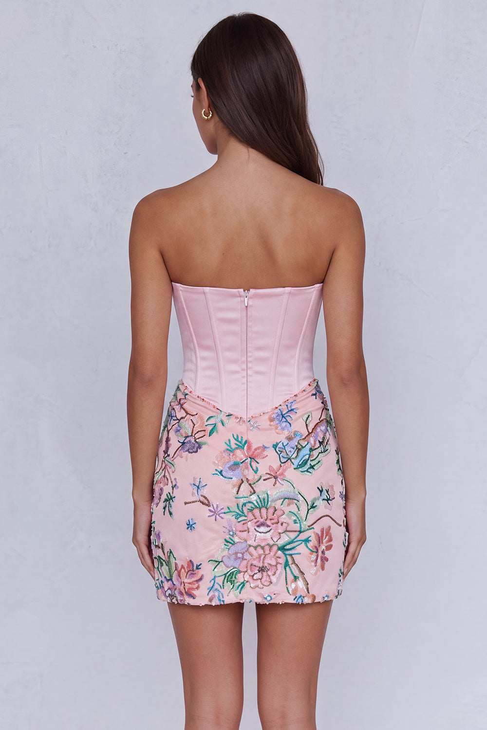 Light Pink Corset Floral Strapless Ruched Tight Short Homecoming Dress