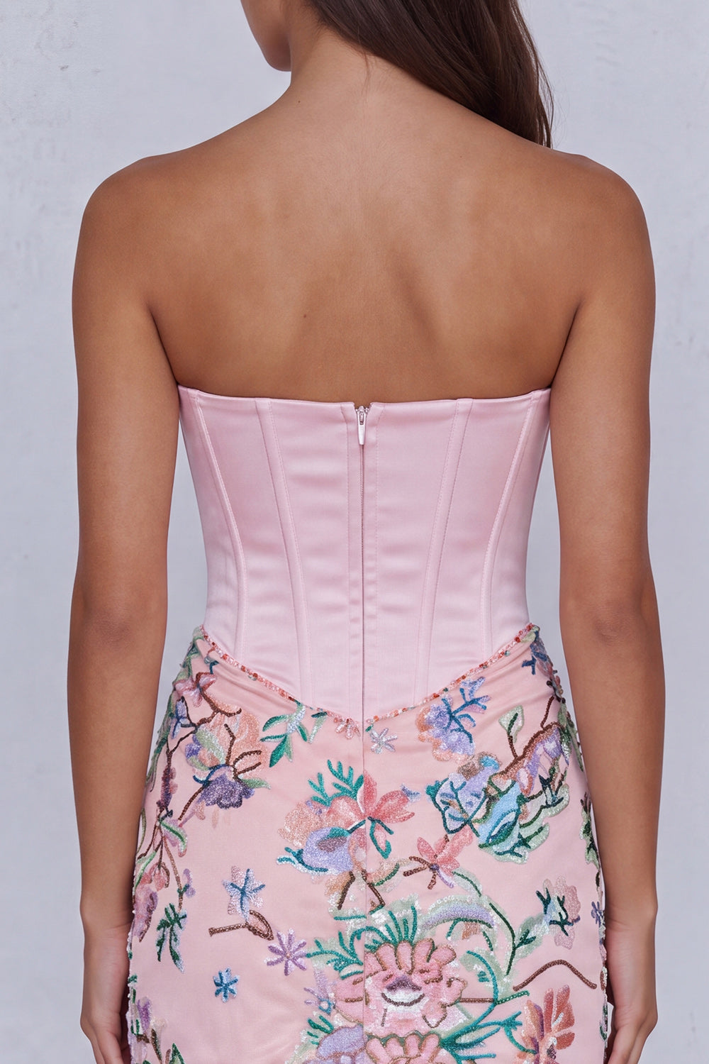 Light Pink Corset Floral Strapless Ruched Tight Short Homecoming Dress