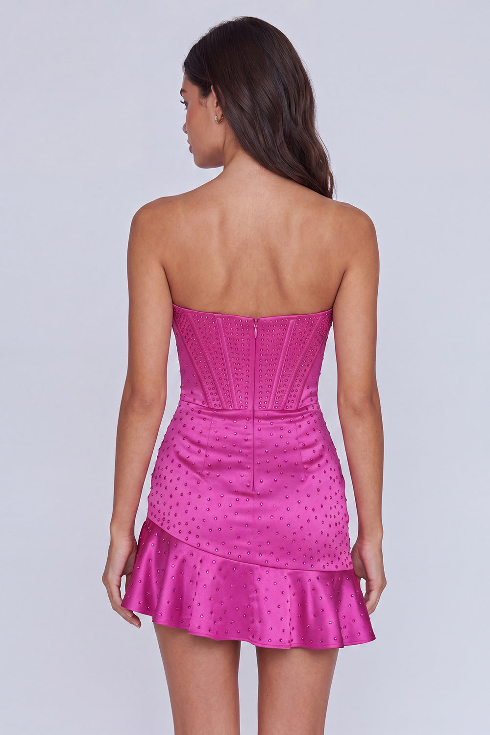 Fuchsia Beaded Corset Ruffled Tight Strapless Short Homecoming Dress