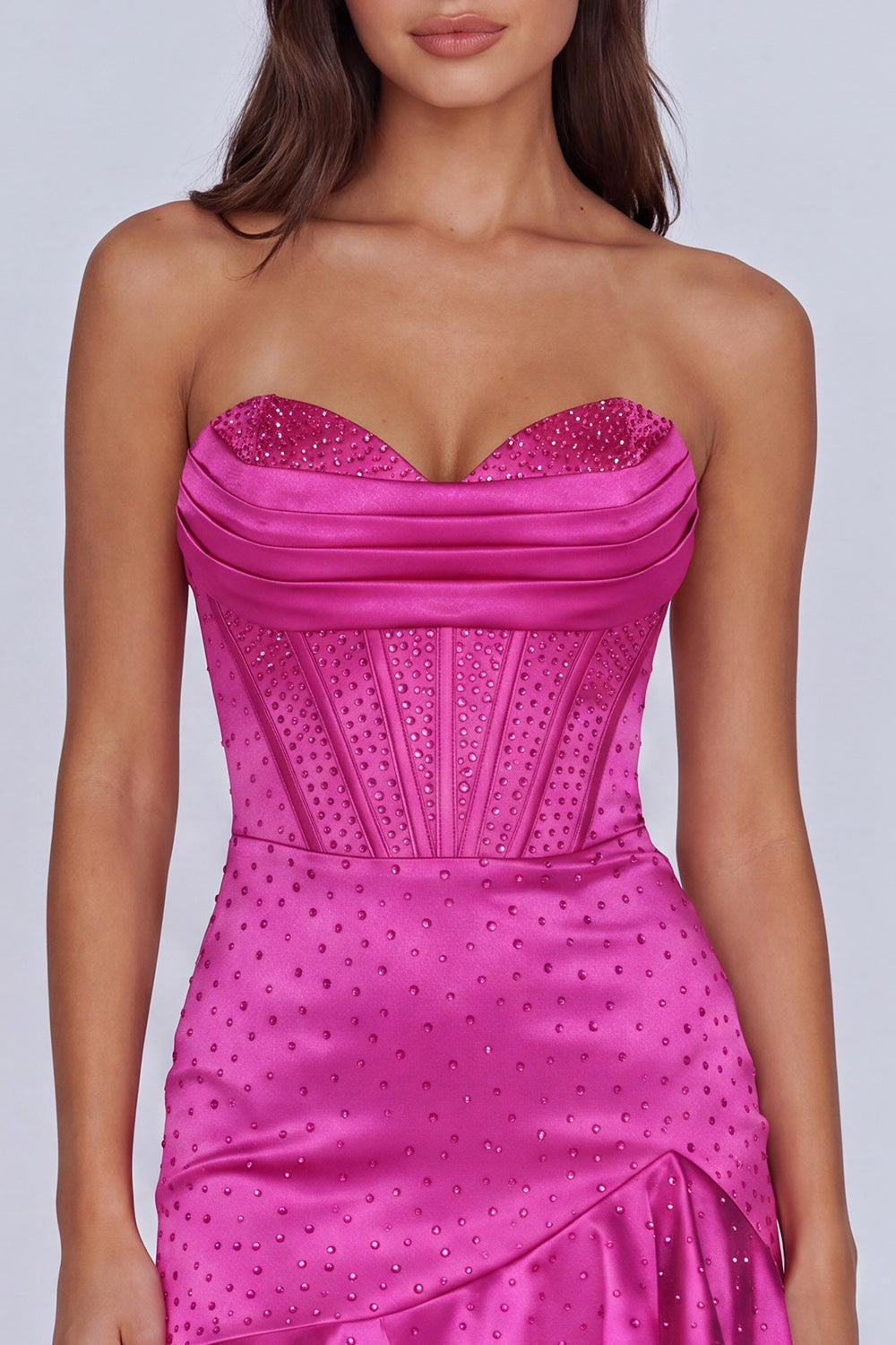 Fuchsia Beaded Corset Ruffled Tight Strapless Short Homecoming Dress
