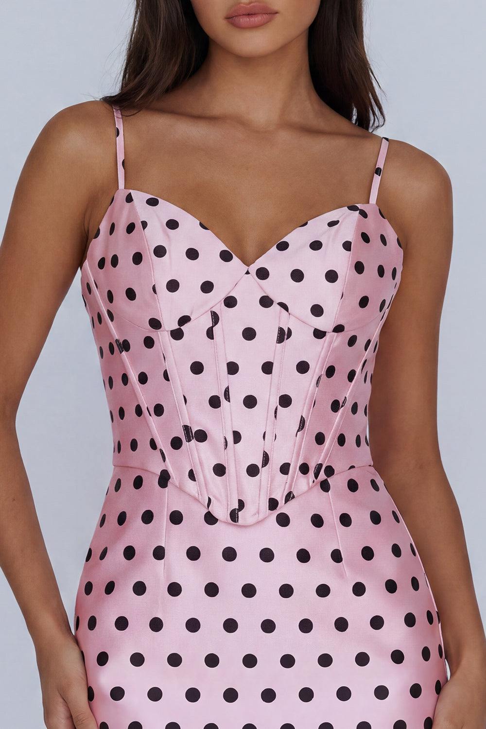 Pink and Black Polka Dots Tight Corset Spaghetti Straps Short Homecoming Dress