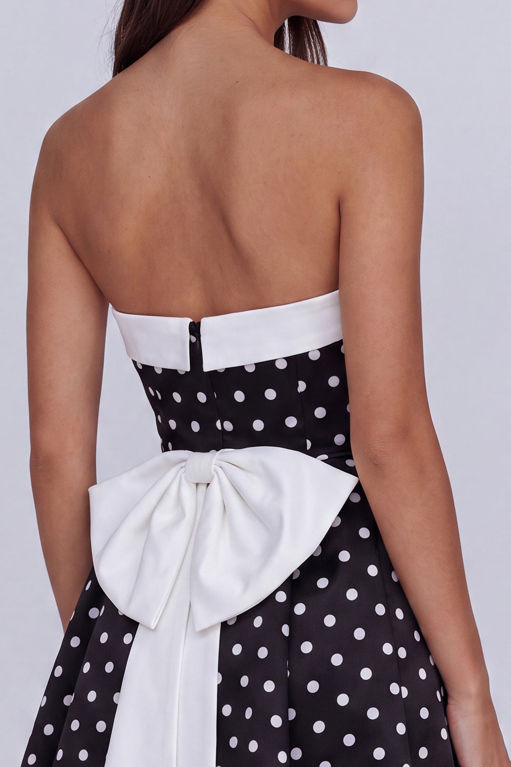 Polka Dots Black and White Strapless Short Homecoming Dress with Bow