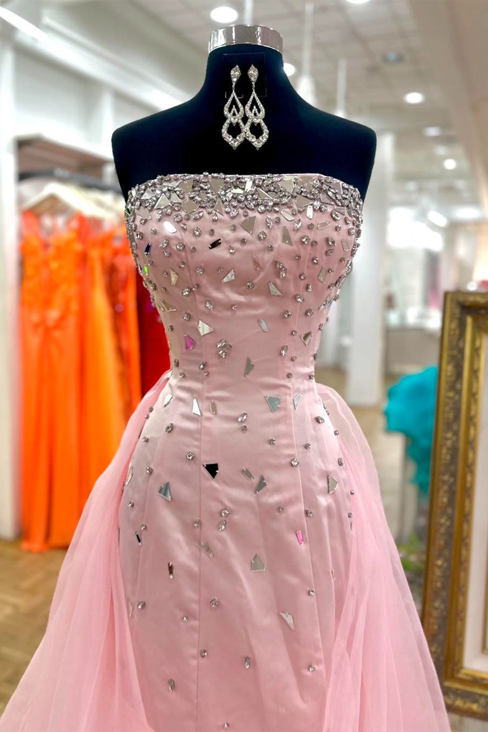 Sparkly Pink Beaded Tight Strapless Short Homecoming Dress with Cape