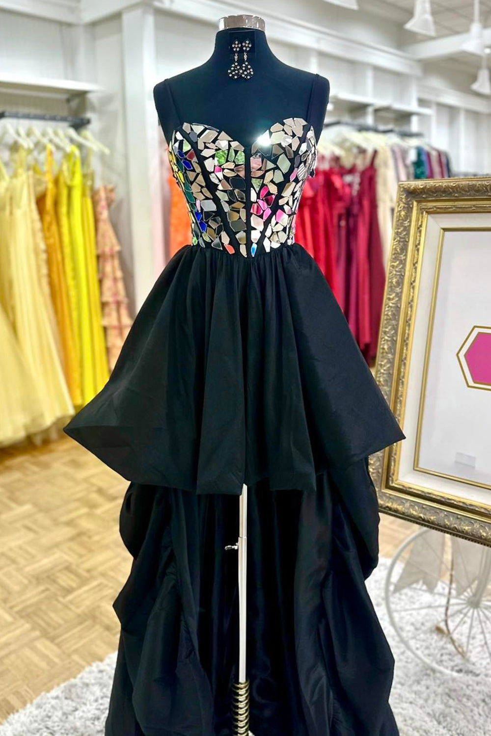 Sparkly Black Spaghetti Straps Mirror A Line Short Homecoming Dress