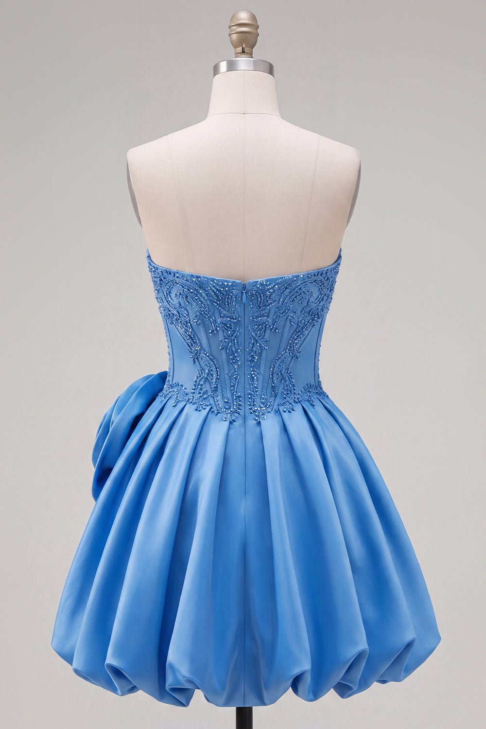 Dark Blue Beaded Corset A-Line Short Homecoming Dress with 3D Flower